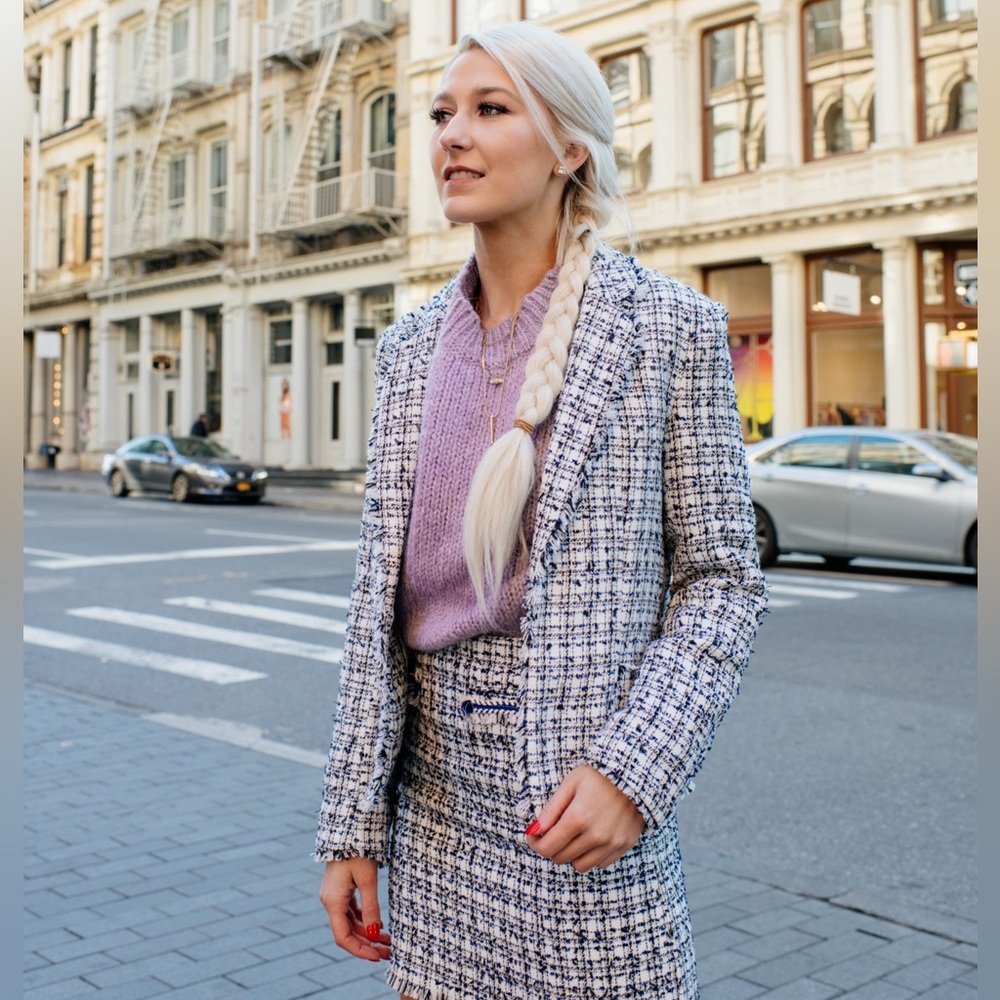 Women's Tweed Jacket - Blue and White